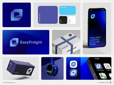 Easy Freight Logo and Brand Identity app branding cargo container deliver design easy freight logistics logo mark minimal modern monogram samadaraginige ship simple