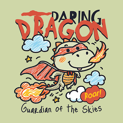 Daring Dragon cartoon daringdragon funny kittl kittldesign mythicalhero print on demand skyguardian t shirt t shirt design