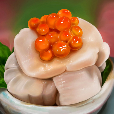 Roe and Scallop digital art digital illustration food art illustration sushi technical illustration textures