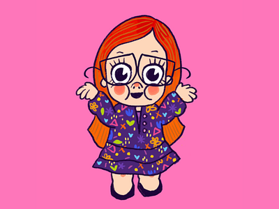 Little Red acacia rocco character design cute glasses illustration kawaii kewpie pink redhead