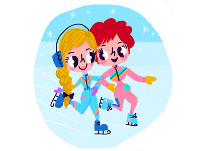 Besties acacia rocco besties bff cute girls ice skating illustration kawaii snow winter