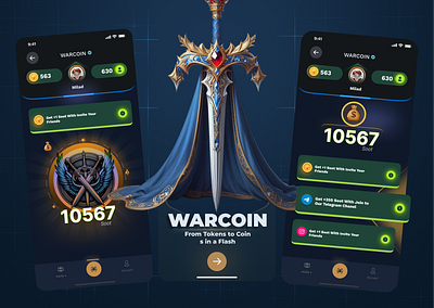 Warcoin Telegram App app bot branding creative crypto exchange game graphic design social telegram ui uiux ux