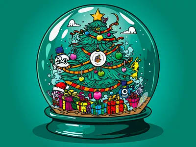 Christmas tree cartoon christmas tree colorful creative doodles festive fun green holiday decorations illustration santa snow star winter