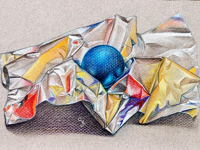 Ball on Foil colored pencil drawing illustration technical illustration traditional art