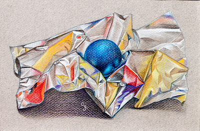 Ball on Foil colored pencil drawing illustration technical illustration traditional art