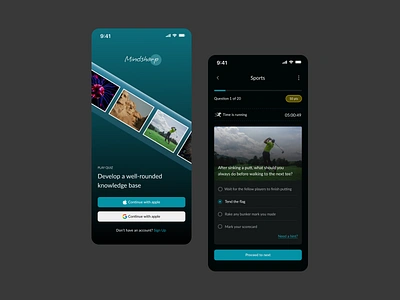 MindSharp - Quizzes across a wide range of topics and categories mobile app design quiz app typography ucd ui ux