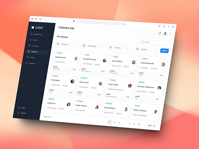 List Trainers - Dashboard card view dashboard list trainers ui