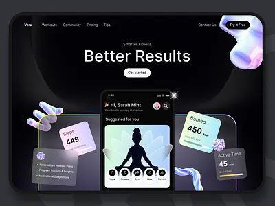 Vera - Wellness & Fitness 3d creative design dark design exercise fitness greatdesign gym health minimal purple sport ui uiuxdesign ux web webdesign yoga