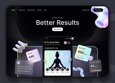 Vera - Wellness & Fitness 3d creative design dark design exercise fitness greatdesign gym health minimal purple sport ui uiuxdesign ux web webdesign yoga