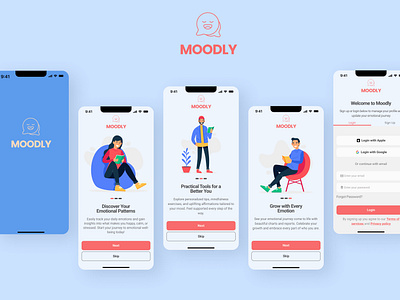 Moodly - Onboarding, Sign up, Login login mobileapp mobiledesign onboarding signup