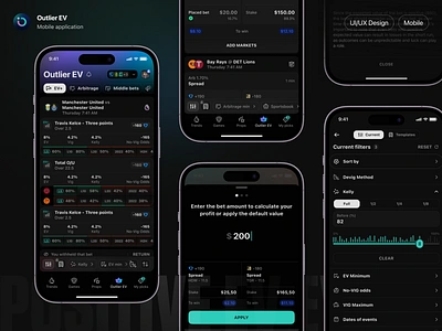 Outlier iOS: EV+ app app design betting clean dark design interface ios mobile mobile app modern neon outlier phone product design sports ui user interface ux