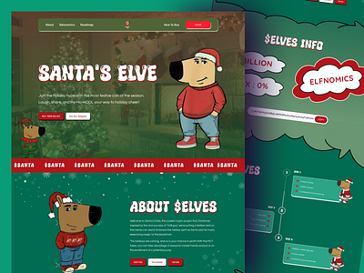 Christmas - Santa Elve website. animation branding character christmas coin cryptocurrency design events gifts holiday holly illustration kwanzaa meme memecoin merry christmas merrychristmas secret santa shopping web design