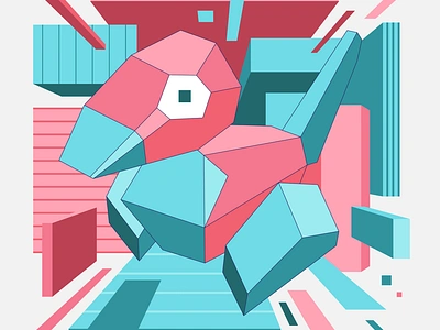 Porygon Polygon animal architecture blue design digital game icon illustration indonesia nintendo pink plush pokemon polygon porygon vector