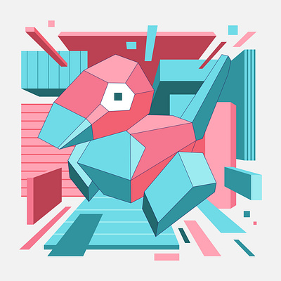 Porygon Polygon animal architecture blue design digital game icon illustration indonesia nintendo pink plush pokemon polygon porygon vector