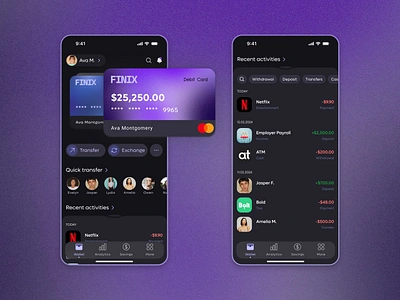 Mobile Banking | Home page & Transactions | FinTech badges banking bankingdashboard budgetingapp cards daily ui dark mode designinspiration filters financeapp fintech minimaldesign mobileapp mobiledesign modernui moneymanagement transactions ui ui trends ux