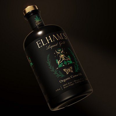 Elhams Liquid Gold boho bottle bottle design brand identity branding graphic design label label design logo logo design occult oil packaging packaging design spiritual