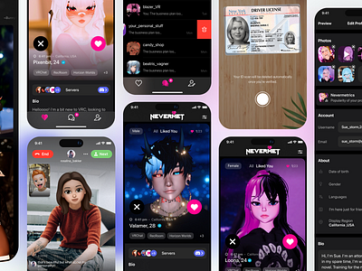 Nevermet: A VR Dating Platform for the Metaverse behanceshowcase darkmode datingapp dribbbledesign horizonworlds iosui metaversedating metaverseexperience nevermet socialui uxdesign virtualreality vrchat vrdesign