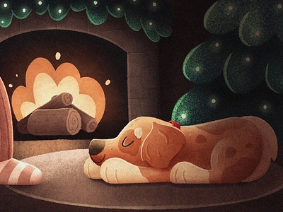 Cold and Cosy ❄️ christmas cold cosy cute dog drawing fireplace illustration procreate