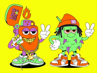 Characters for "Loud crowd" brand 1930 1930s 420 bud canabis cartoon character hiphop illustration lighter mascot old cartoon old school smoke vintage weed