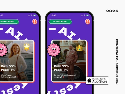 Rich or Broke? — AI Photo Test ai app design illustration ios retro ui uiux userexperience userinterface ux