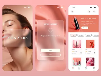 Beauty brand app onboarding and home screen 3d beauty branding onboarding ui
