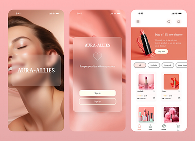 Beauty brand app onboarding and home screen 3d beauty branding onboarding ui