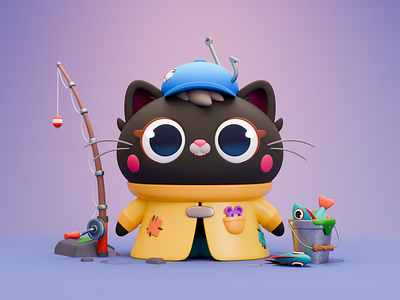 Gone Fishing 3d 3d character animation cat character character design cute design digital art fish fishing game art graphic design illustration illustrator kitty mascot motion graphics render ui