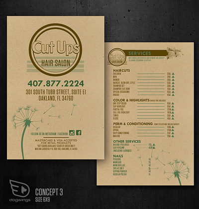 Price menu design - for a friends business chipdavid dogwings graphic design logo menu salon