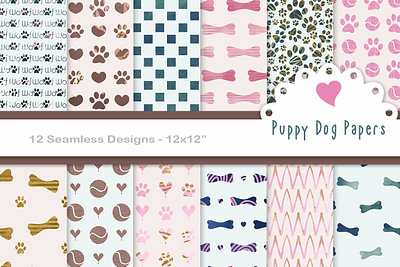 Puppy dog theme seamless paper patterns 3d animation graphic design motion graphics ui