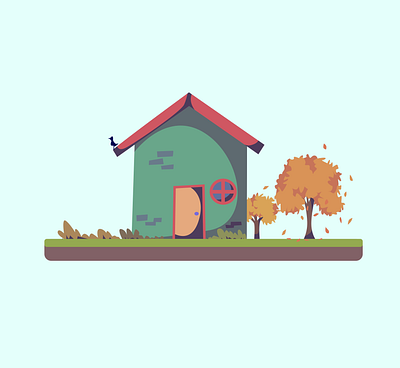 Simple House in Autumn Season cartoon illustration vector