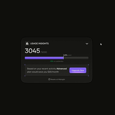 Usage Insights accordion animation dark mode dark theme dashboard design figma freelance product design prototype saas spring animation ui uiux uiux design user experience user interface ux uxui web design