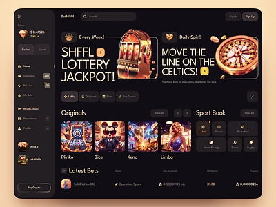 Bets casino bet online bets betting platform blackjack casino casinogames crypto cryptocurrency dashboard gambling jackpot onlinecasino poker roulette slots token tot 5 web app