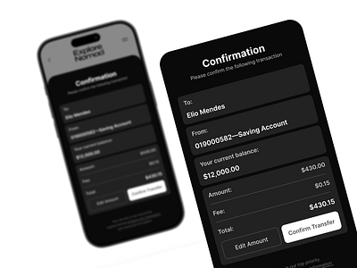 Light-Dark Mode Transaction confirmation UI Design bank transaction digital banking digital transaction transaction transaction confirmation transfer transfer money