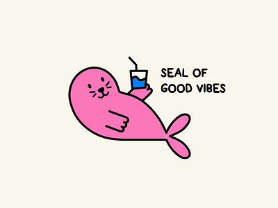 Seal of good vibes animal branding cartoon cute design flat friendly fun graphic design illustration logo mark mascot millenial minimal pink seal simple vector