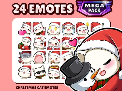 Christmas Cat Emotes Mega Pack Bundle cat emotes chibi emotes christmas cat christmas cat emotes christmas emotes cute emotes discord emotes emoji emotes festive emotes holiday emotes kawaii emotes new year emotes stickers streamer graphics streamer overlays twitch emotes