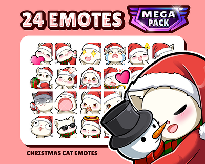 Christmas Cat Emotes Mega Pack Bundle cat emotes chibi emotes christmas cat christmas cat emotes christmas emotes cute emotes discord emotes emoji emotes festive emotes holiday emotes kawaii emotes new year emotes stickers streamer graphics streamer overlays twitch emotes