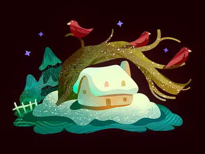 Xmas 2024 birds children illustration christmas fairytales illustration landscape nature new year vector xmas