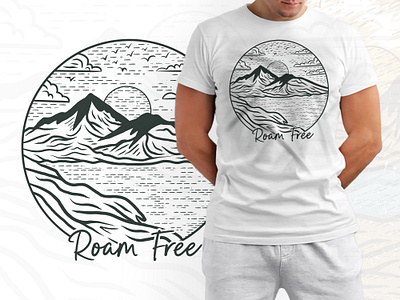 Mountain Lake Adventure drawing t shirt design travel t shirt