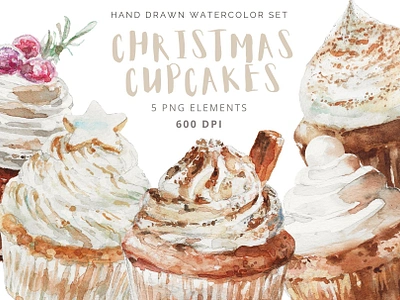 Watercolor Christmas Cupcakes bakery design christmas clipart cupcake dessert drawing food illustration png realistic surface design watercolor winter illustration