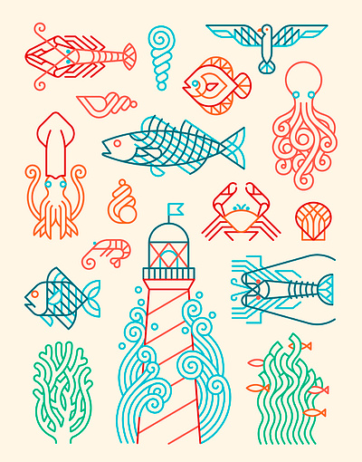 Marine designs design digital draw fish geometry icon illustration lineart logo sea vector