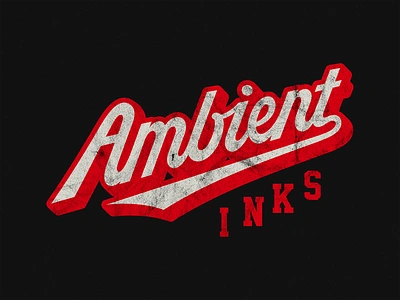 Ambient Inks Baseball Script 3d type athletic baseball branding custom type graphic design lettering print shop red screen printing script sportswear texture typography wisconsin