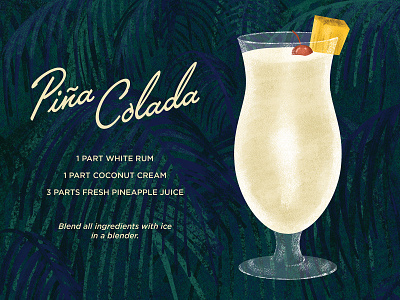 Pina Colada logo and illustration adobe fresco branding cocktail cocktail illustration cocktail recipe color digital painting food art food illustration illustrated recipe illustration logo logo design tiki bar tiki illustration