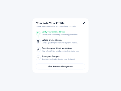 Complete Your Profile card clean ui dark light minimal popup profile account progress ui