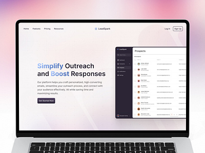 LeadSpark Landing Page bordeaux clean cold concept emailing figma french designer hero interface design saas ui website