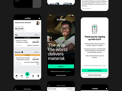 Curri | Driver App app brand branding curri delivery design driver identity illustration ios logistics logo people typography ui ux web