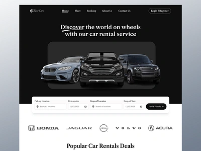 RentCars - Car Rentals Landing Page booking branding car rental deals car rental service car rental website company website design graphic design landing page logo pick up rent a car rental company transport ui ux web web ui web ux website design