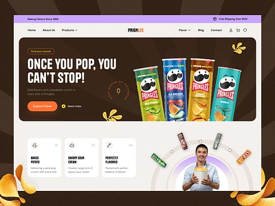 Pringles Website UI Design chips chips website ecommerce landing page ecommerce shop ecommerce store ecommerce ui design ecommerce website ecommerce website design food website food website ui landing page online shop online store pringles pringles design pringles website design snacks website ui ui design website design