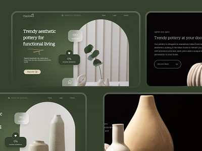 Earthenware pottery website hero section design earthenware green herosection ui ux