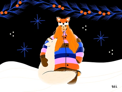 💙💖Winter love🧡🤎 animal illustration artwork character illustration colorful cozy digital illustration digitalart freelance illustrator garland illustration illustrator snow fox stars winter woman illustration