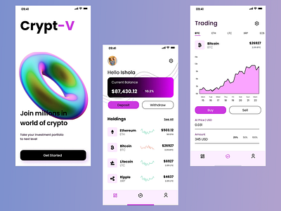 Crypt-V - Cryptocurrency App Design app design bitcoin blockchain crypto app cryptocurrency deposit design ethereum finance fintech holdings investment litecoin ripple trading transaction ui ui design ux ux design